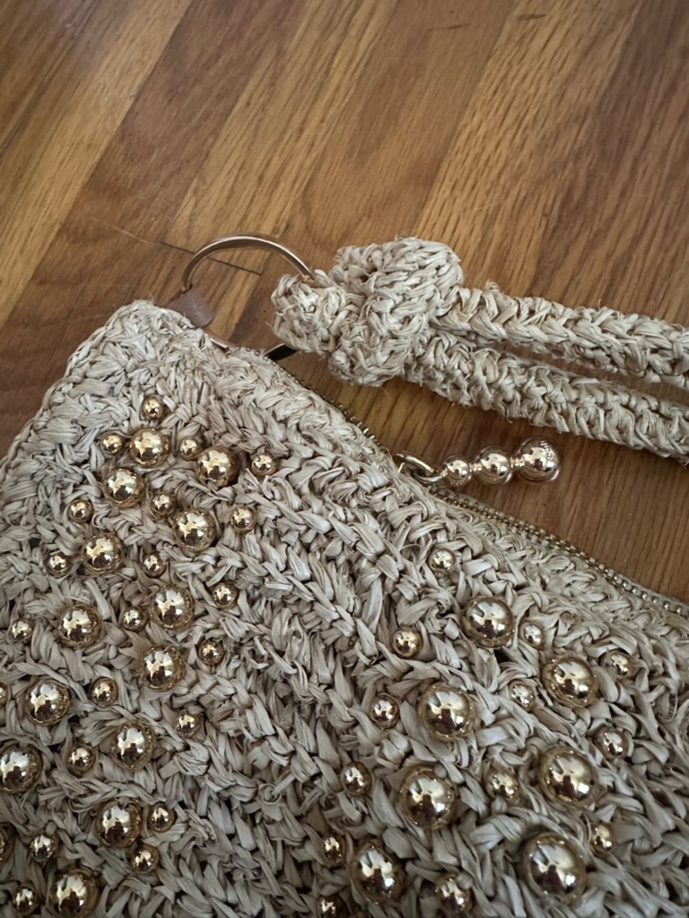 Cult Gaia Hera Raffia Shoulder Bag with Gold Beaded Embellishment - Picture 10 of 12